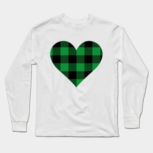 buffalo plaid Green Heart Long Sleeve T-Shirt